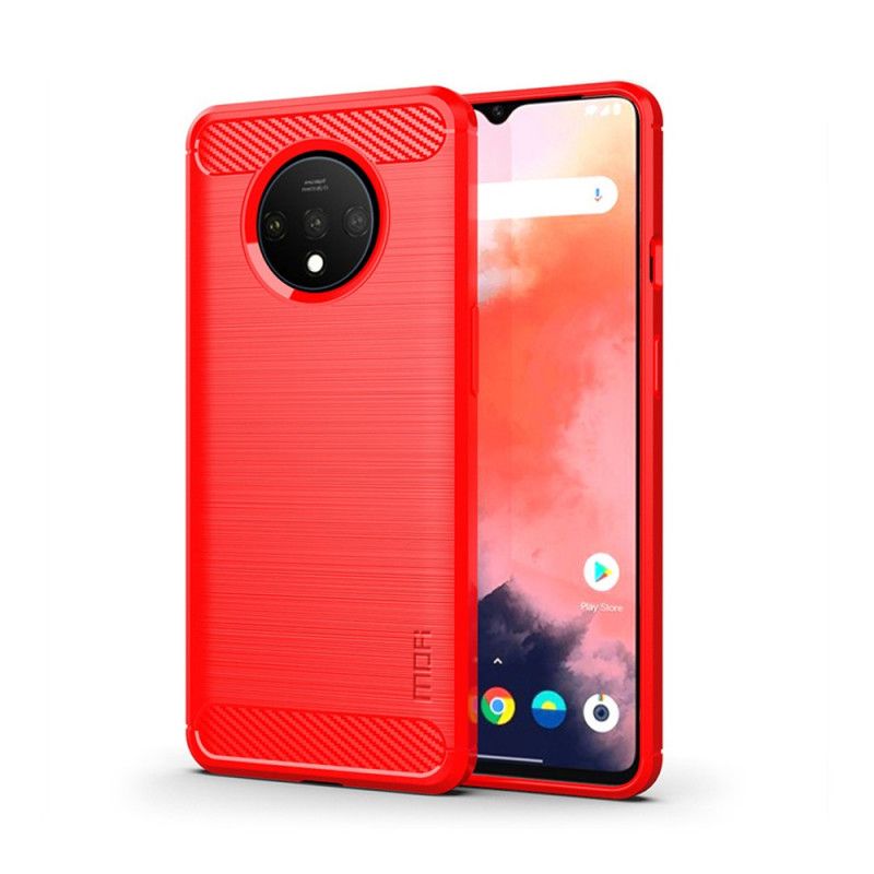 Cover Hoesje OnePlus 7T Grijs Zwart Telefoonhoesje Mofi Geborstelde Koolstofvezel