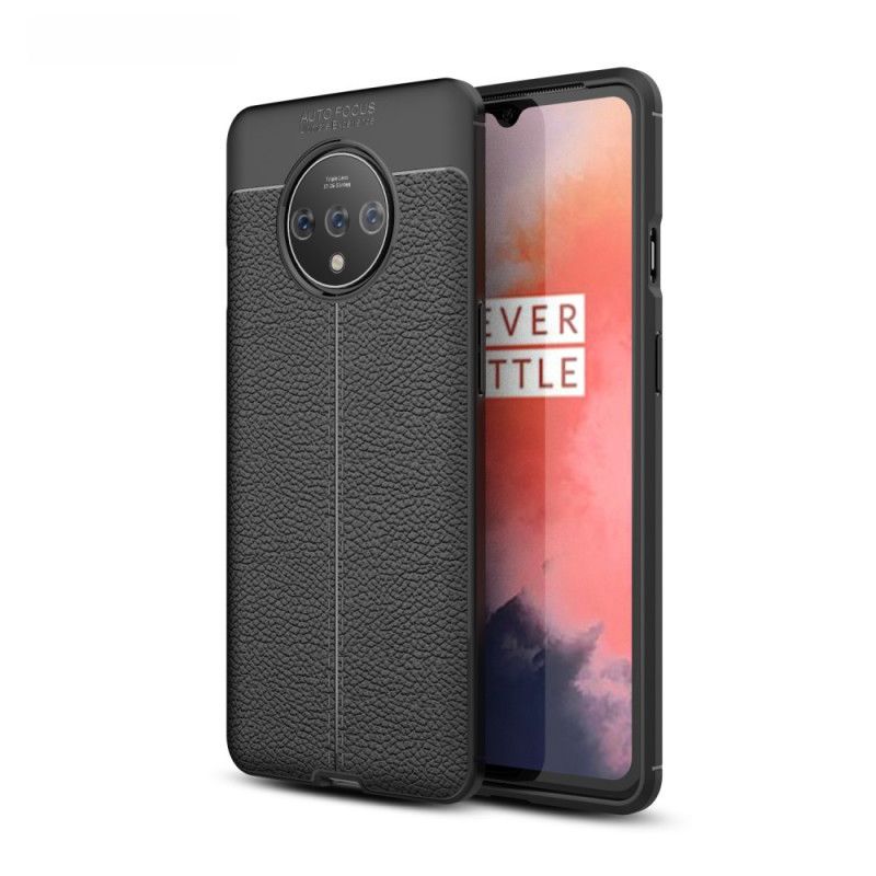 Cover Hoesje OnePlus 7T Rood Zwart Telefoonhoesje Dubbellijns Lychee Leereffect