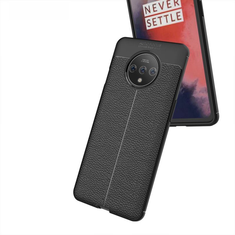 Cover Hoesje OnePlus 7T Rood Zwart Telefoonhoesje Dubbellijns Lychee Leereffect