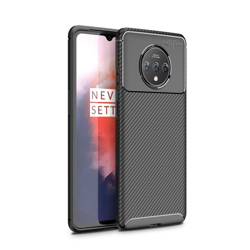 Hoesje OnePlus 7T Donkerblauw Zwart Flexibele Koolstofvezeltextuur