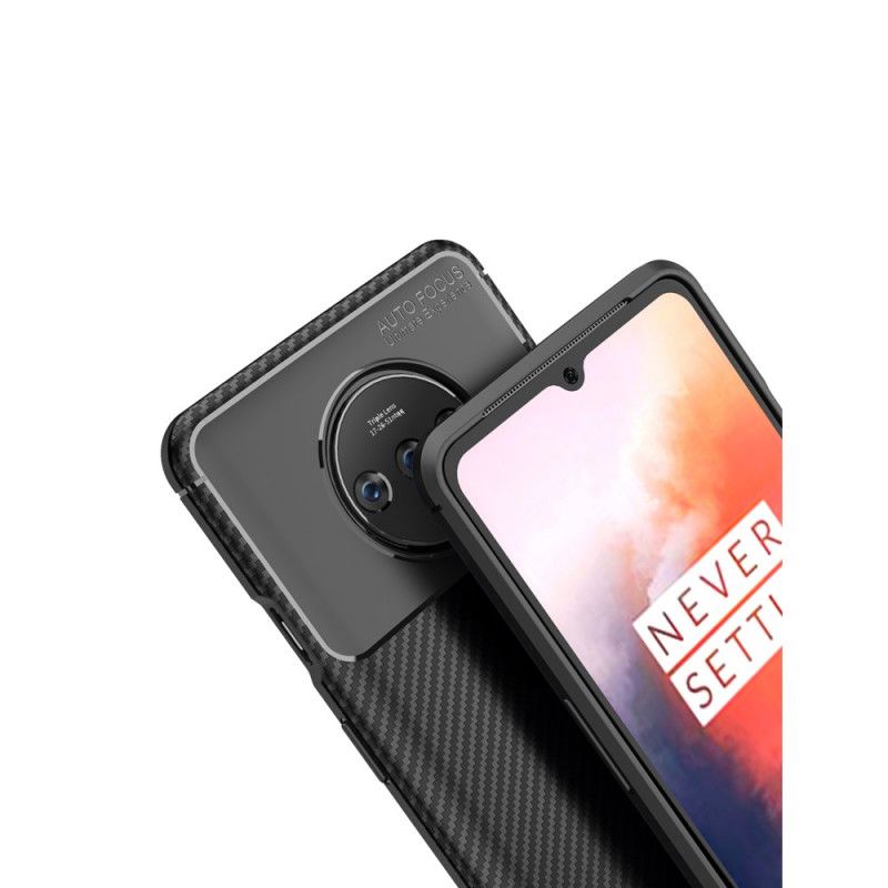 Hoesje OnePlus 7T Donkerblauw Zwart Flexibele Koolstofvezeltextuur