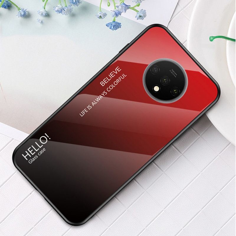 Hoesje OnePlus 7T Rood Wit Hallo Gehard Glas