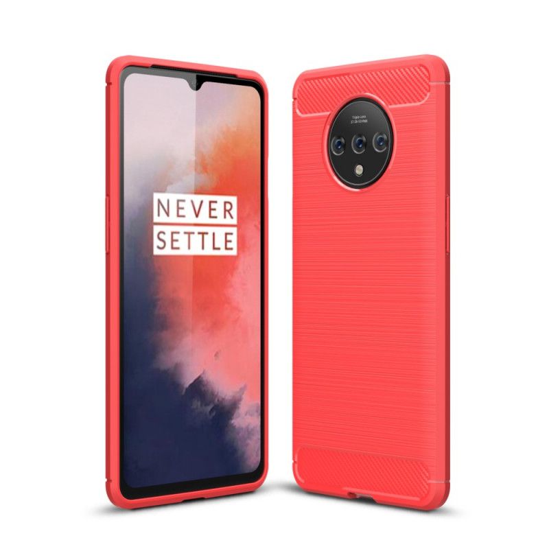 Hoesje OnePlus 7T Rood Zwart Geborsteld Koolstofvezel