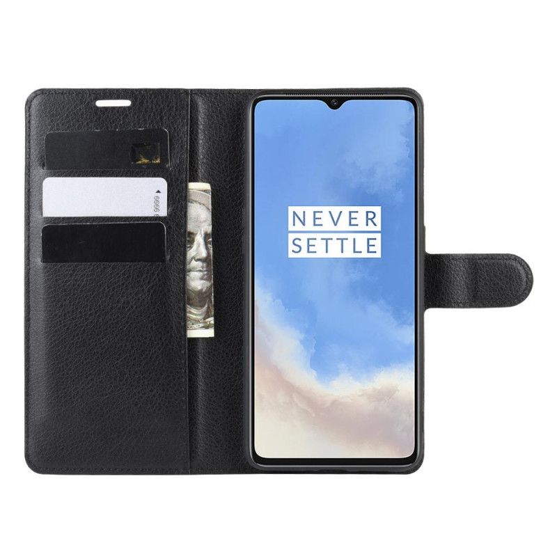 Leren Hoesje OnePlus 7T Wit Zwart Premium Lychee Leerstijl