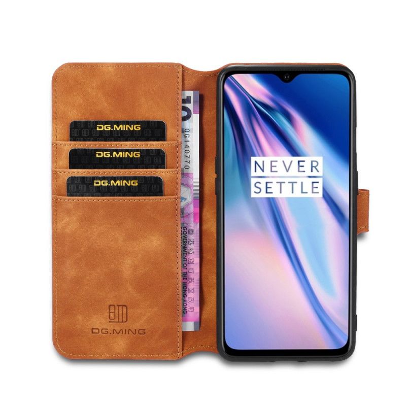 Leren Hoesje voor OnePlus 7T Grijs Zwart Retro Dg.Ming