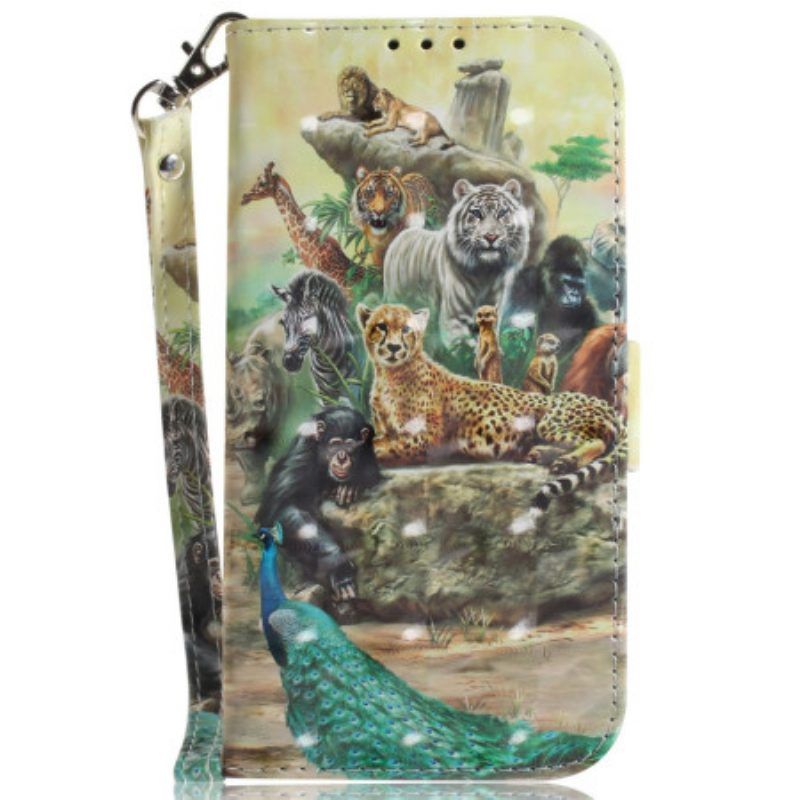 Leren Hoesje voor Xiaomi 13 Met Ketting Safari Dieren Strappy Pump