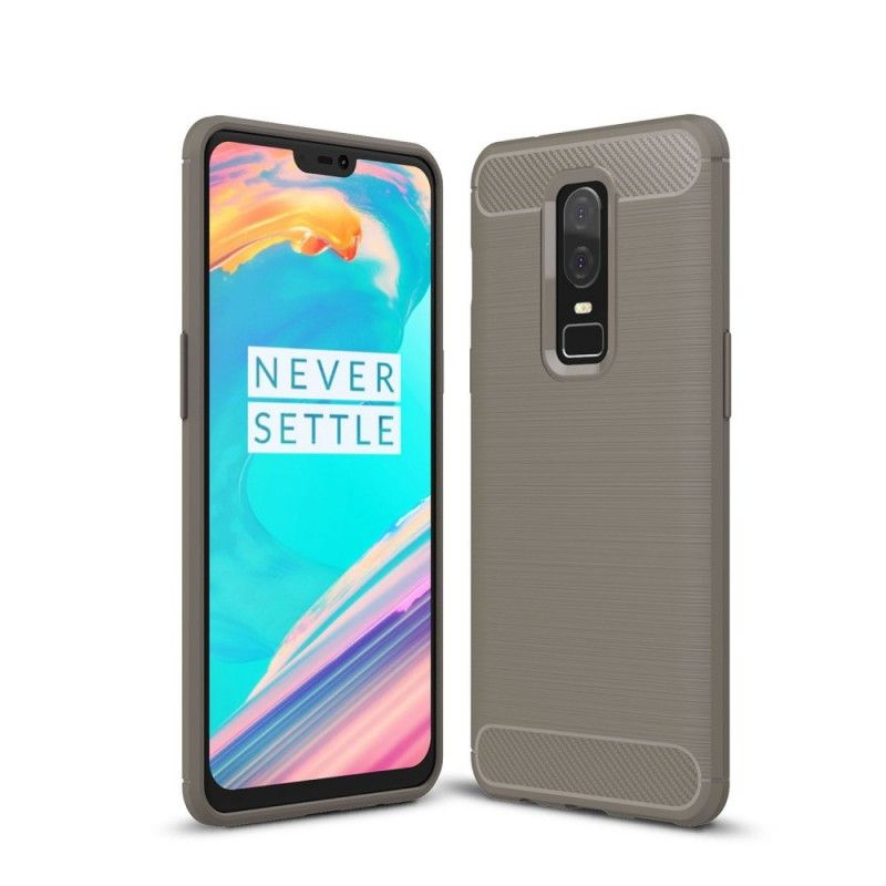 Hoesje OnePlus 6 Grijs Zwart Geborsteld Koolstofvezel