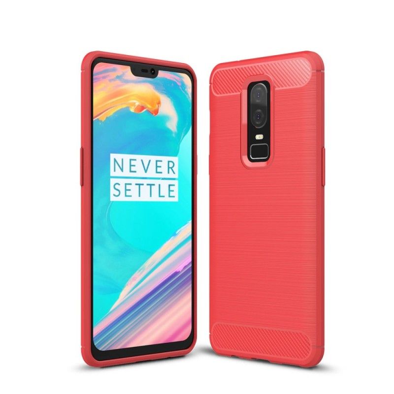 Hoesje OnePlus 6 Grijs Zwart Geborsteld Koolstofvezel