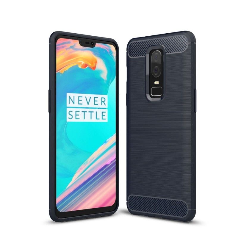 Hoesje OnePlus 6 Grijs Zwart Geborsteld Koolstofvezel