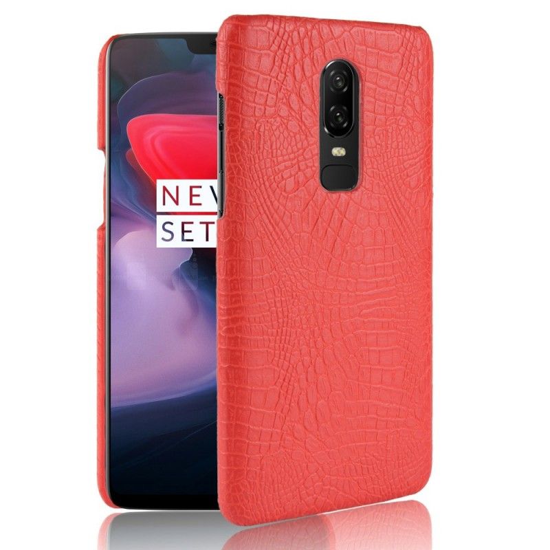 Hoesje OnePlus 6 Rood Zwart Krokodillenleer Effect