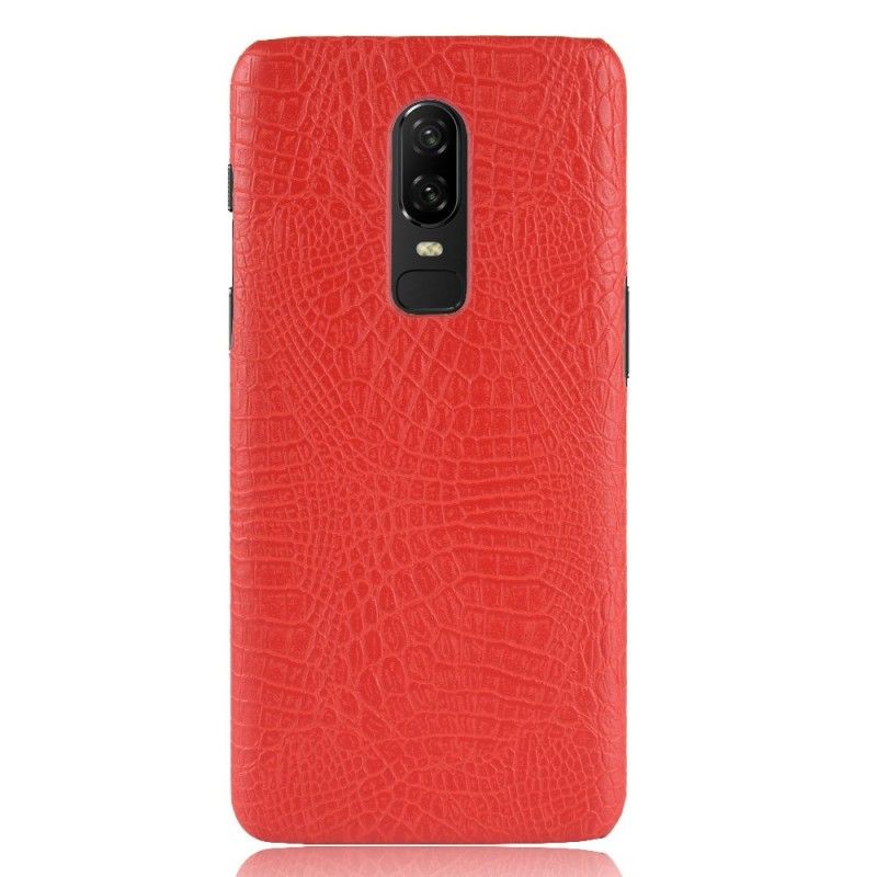 Hoesje OnePlus 6 Rood Zwart Krokodillenleer Effect