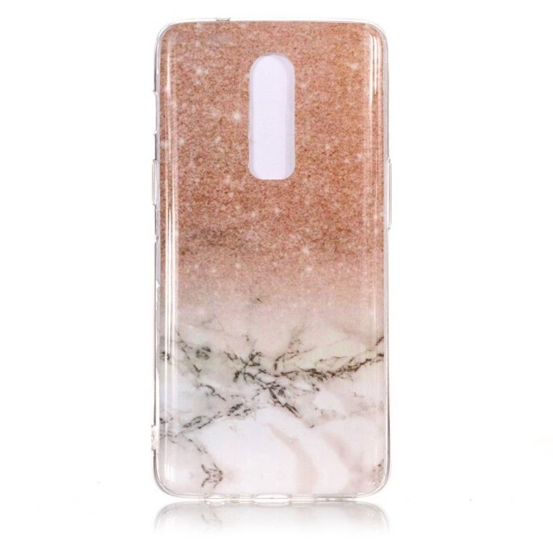 Hoesje OnePlus 6 Wit Zwart Marmeren Glitter