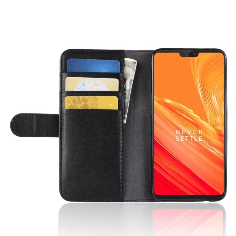 Leren Hoesje OnePlus 6 Bruin Zwart Echt Leer