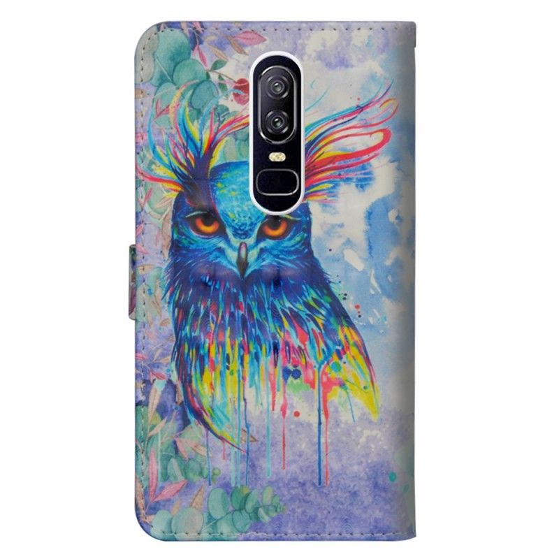 Leren Hoesje OnePlus 6 Telefoonhoesje Aquarel Vogel