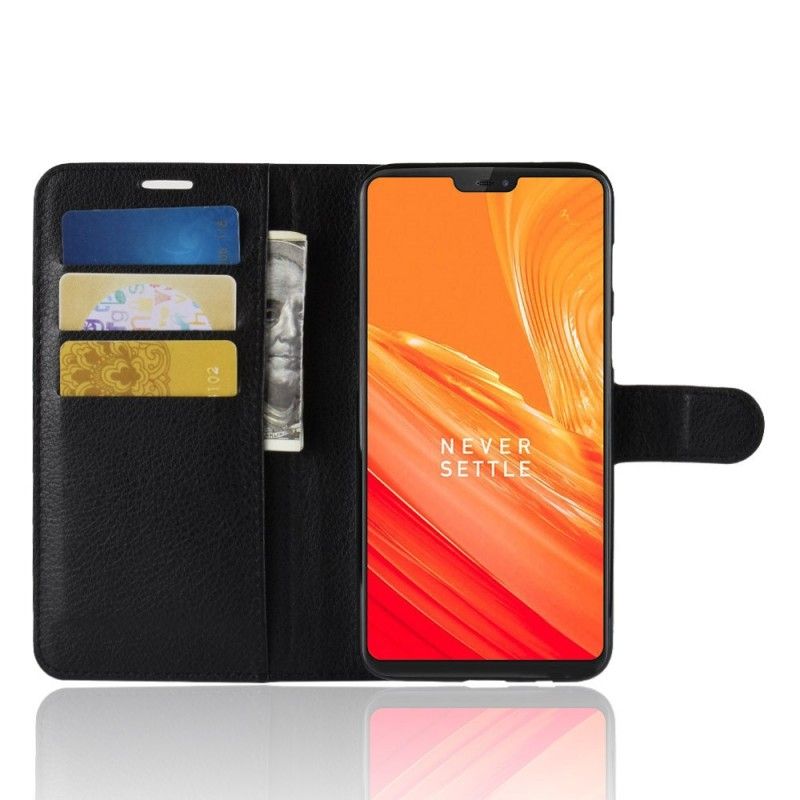 Leren Hoesje voor OnePlus 6 Wit Zwart Klassiek