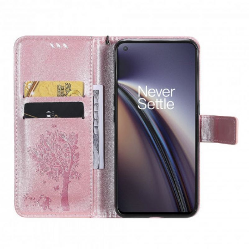 Flip Case Leren Oneplus Nord Ce 5g Boom En String Kat