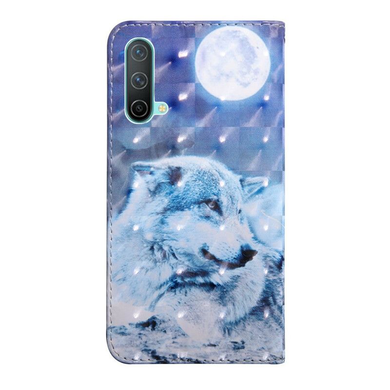 Flip Case Leren Oneplus Nord Ce 5g Maanlicht Wolf