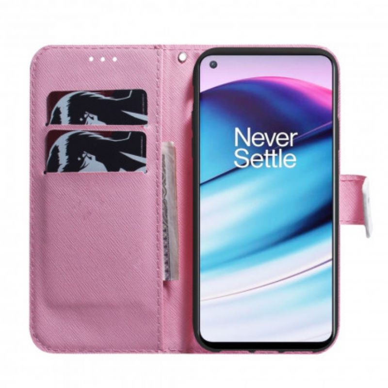 Flip Case Leren Oneplus Nord Ce 5g Oudroze Bloem