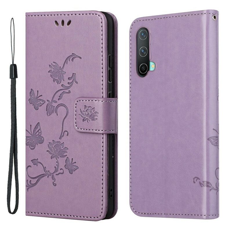 Folio-hoesje Oneplus Nord Ce 5g Telefoonhoesje Vlinders En Bloemen Strappy