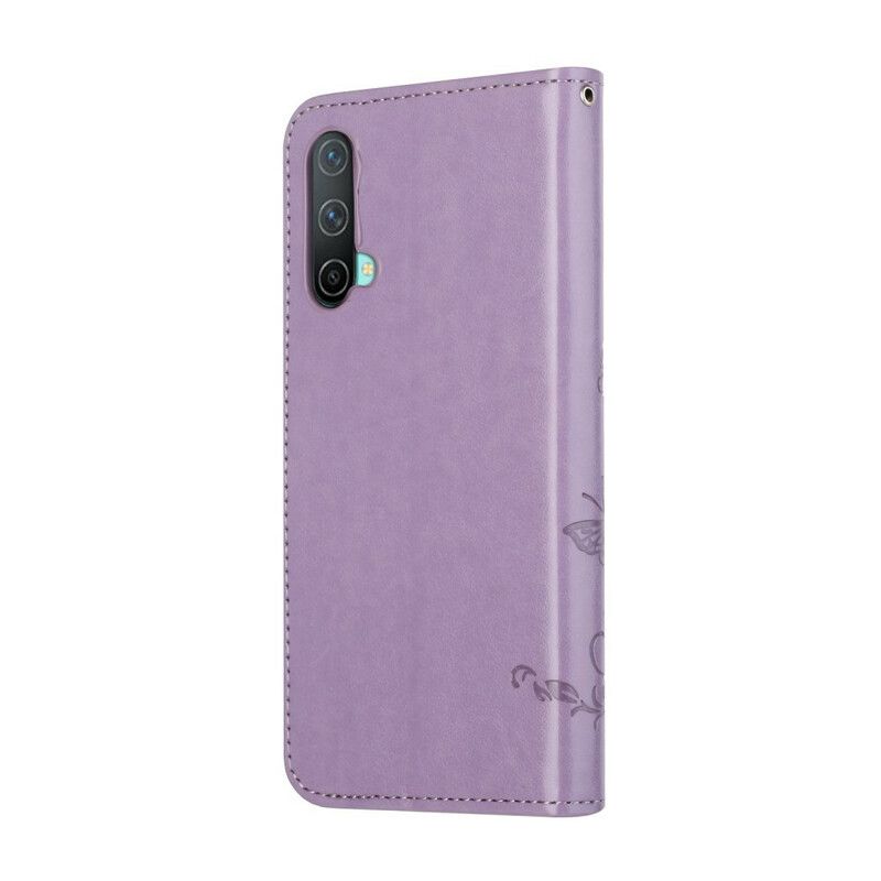 Folio-hoesje Oneplus Nord Ce 5g Telefoonhoesje Vlinders En Bloemen Strappy