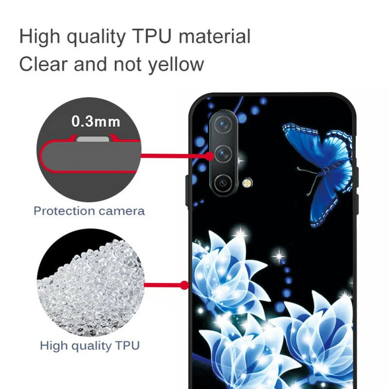 Hoesje Oneplus Nord Ce 5g Vlinder En Blauwe Bloemen