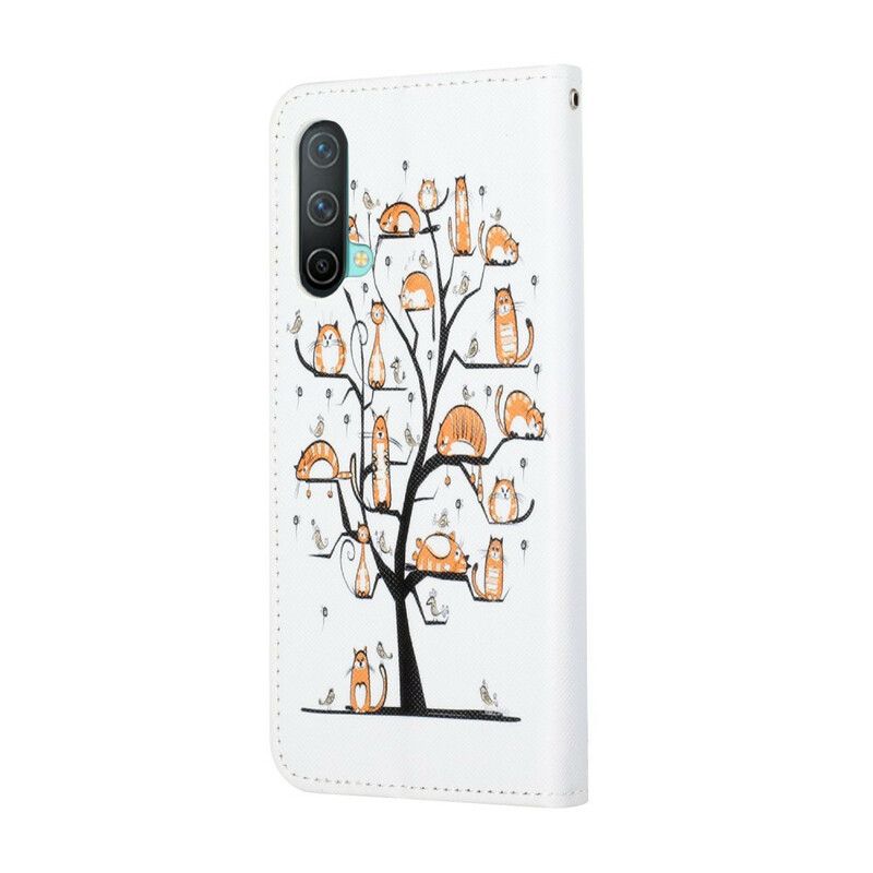 Leren Hoesje Oneplus Nord Ce 5g Funky Cats Strappy Bescherming Hoesje