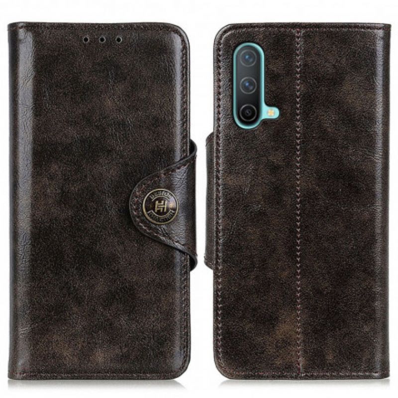 Leren Hoesje Oneplus Nord Ce 5g Kunstleer Knoop Vintage Bescherming Hoesje