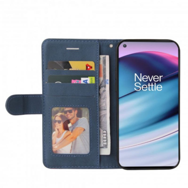 Leren Hoesje Oneplus Nord Ce 5g Signature Tweekleurig Kunstleer Bescherming Hoesje