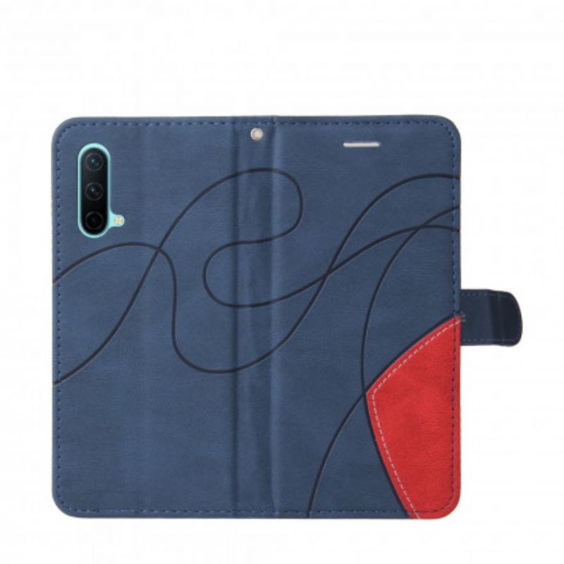 Leren Hoesje Oneplus Nord Ce 5g Signature Tweekleurig Kunstleer Bescherming Hoesje