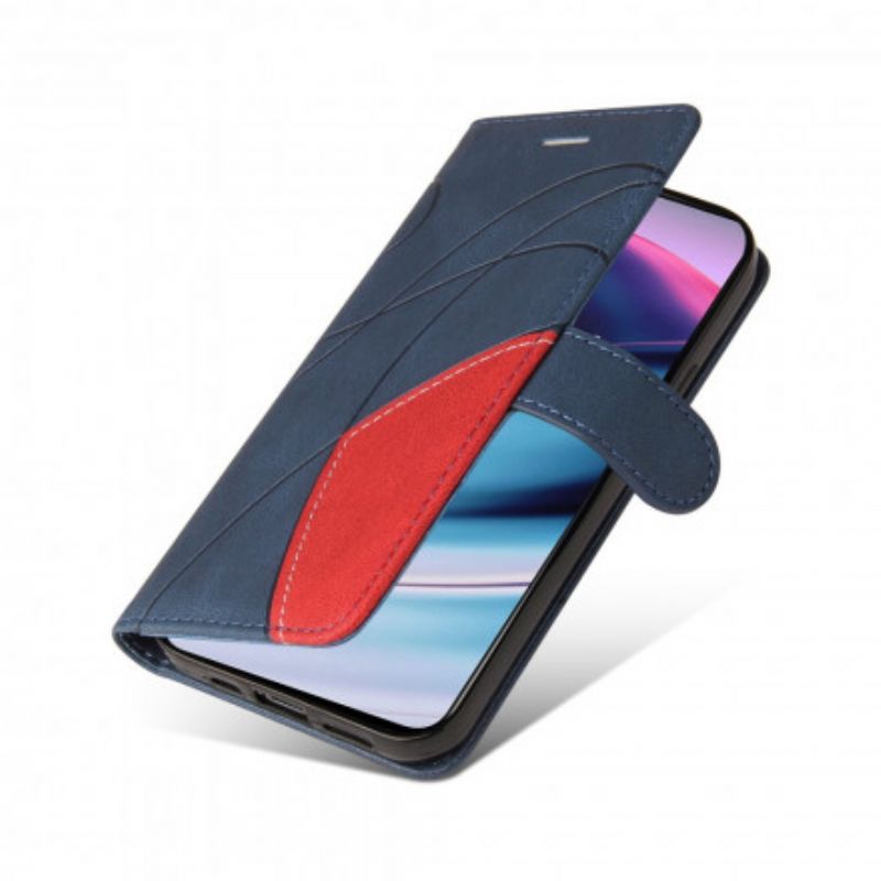 Leren Hoesje Oneplus Nord Ce 5g Signature Tweekleurig Kunstleer Bescherming Hoesje