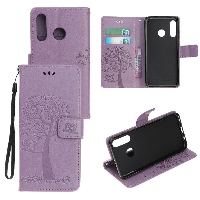 Cover Folio-hoesje Huawei P Smart Plus 2019 Grijs Zwart Telefoonhoesje Boom En String Uilen