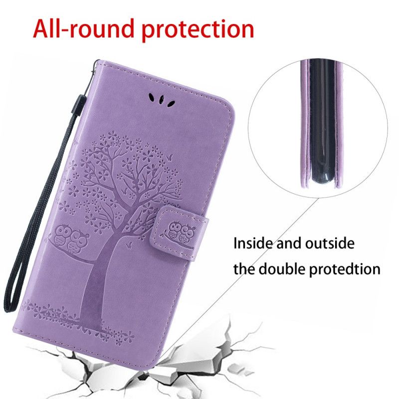 Cover Folio-hoesje Huawei P Smart Plus 2019 Grijs Zwart Telefoonhoesje Boom En String Uilen