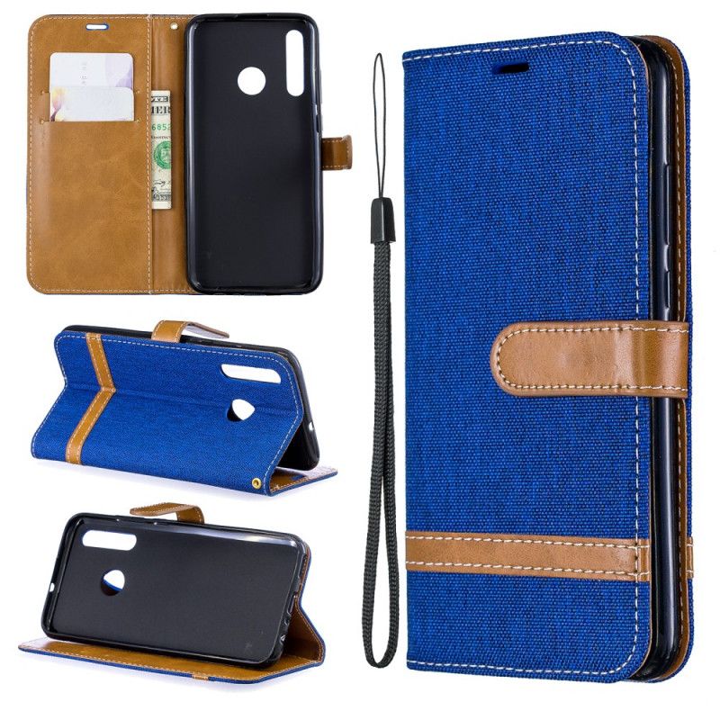 Cover Folio-hoesje Huawei P Smart Plus 2019 Grijs Zwart Telefoonhoesje Stof En Leereffect Met String