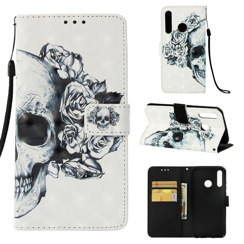 Cover Folio-hoesje Huawei P Smart Plus 2019 Telefoonhoesje Gebloemde Schedel