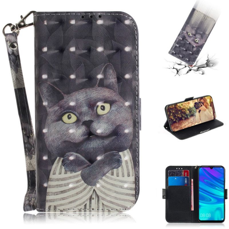 Cover Folio-hoesje Huawei P Smart Plus 2019 Telefoonhoesje Grijze Kat Met String