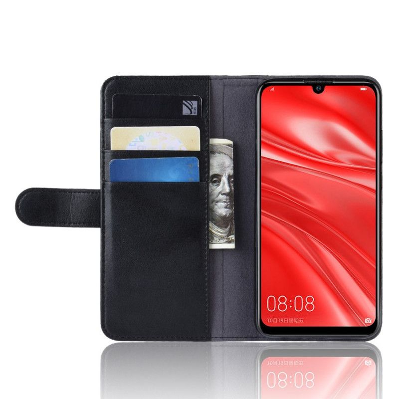 Flip Case Leren Huawei P Smart Plus 2019 Zwart Echt Leer