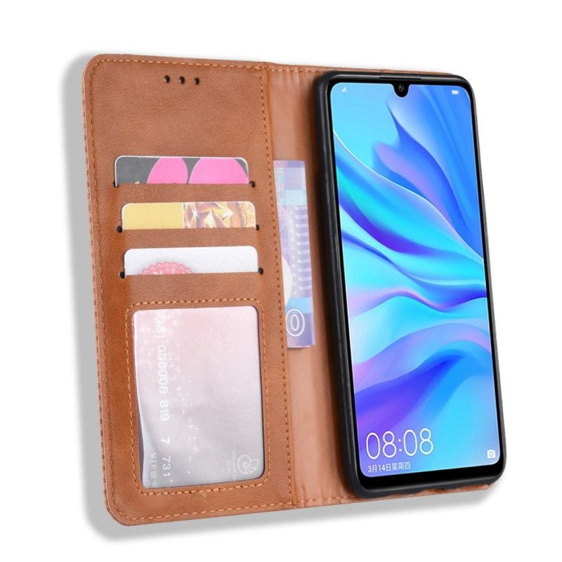 Folio-hoesje Huawei P Smart Plus 2019 Donkerblauw Rood Gestileerd Vintage Leereffect