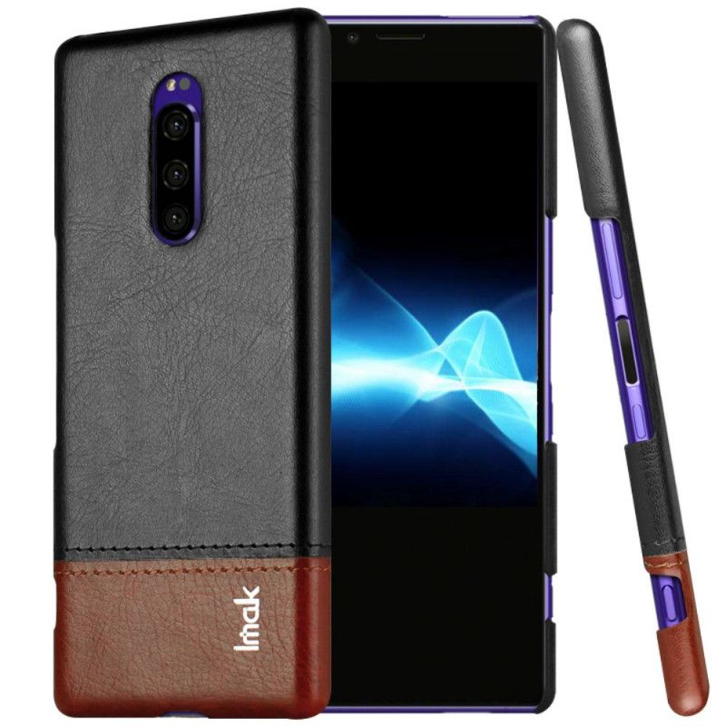 Case Hoesje Sony Xperia 1 Rood Zwart Telefoonhoesje Imak Ruiyi Serie Leereffect