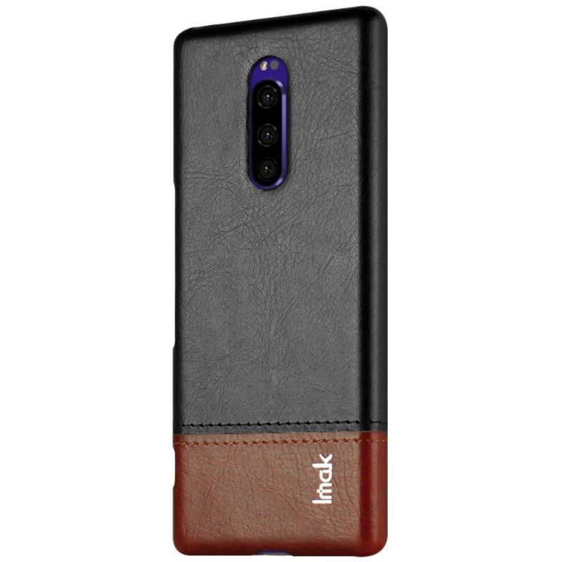 Case Hoesje Sony Xperia 1 Rood Zwart Telefoonhoesje Imak Ruiyi Serie Leereffect