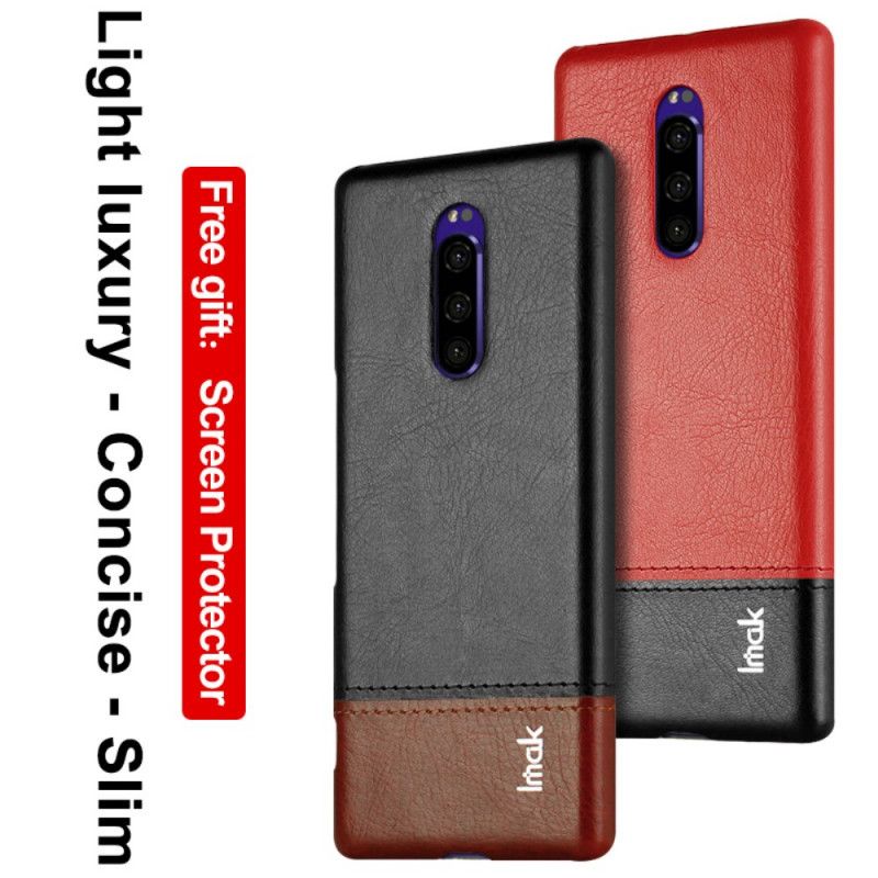 Case Hoesje Sony Xperia 1 Rood Zwart Telefoonhoesje Imak Ruiyi Serie Leereffect