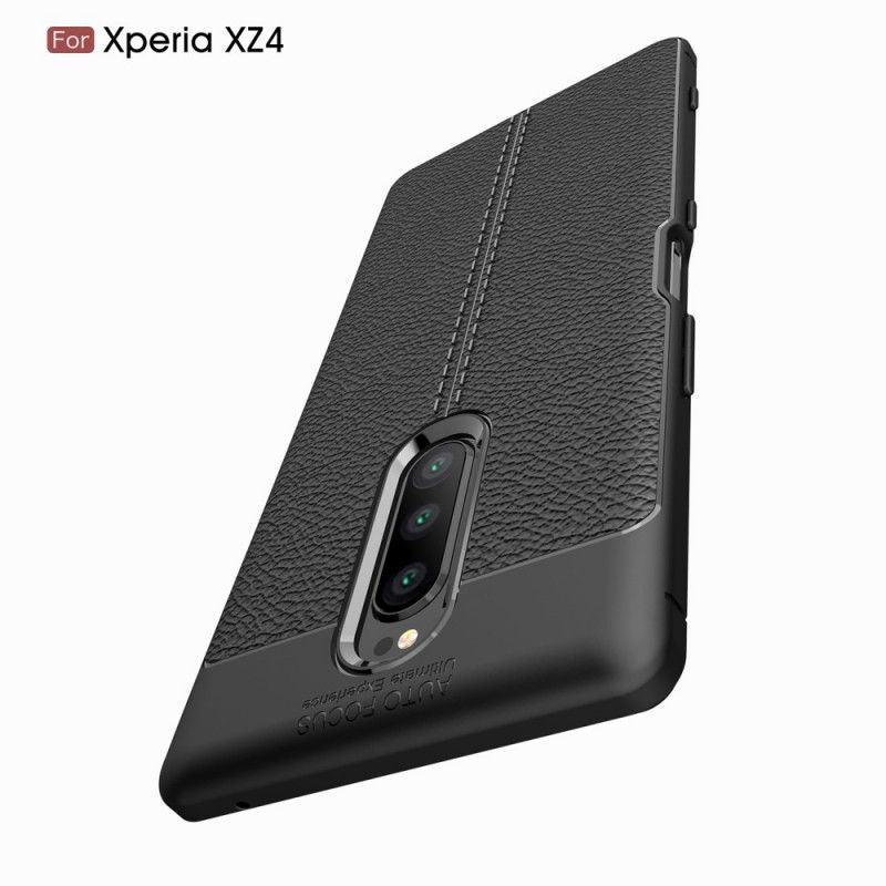 Hoesje Sony Xperia 1 Grijs Zwart Dubbellijns Lychee Leereffect