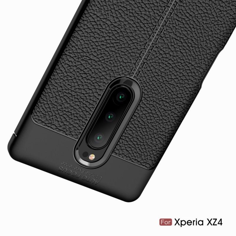 Hoesje Sony Xperia 1 Grijs Zwart Dubbellijns Lychee Leereffect