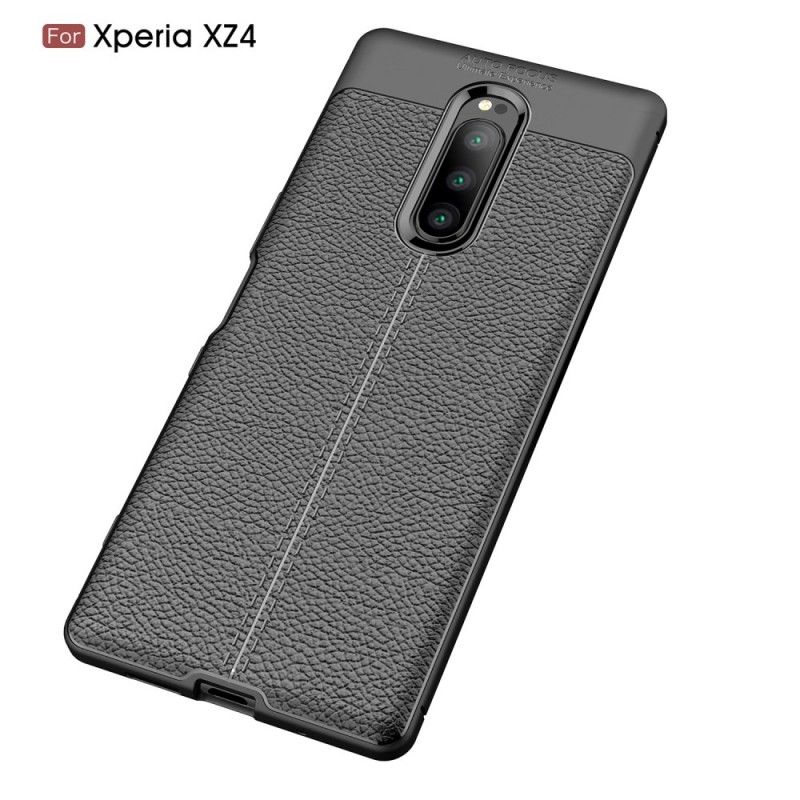 Hoesje Sony Xperia 1 Grijs Zwart Dubbellijns Lychee Leereffect