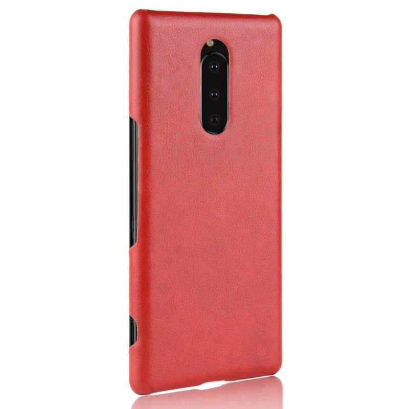 Hoesje voor Sony Xperia 1 Grijs Zwart Prestatie Lychee Leereffect