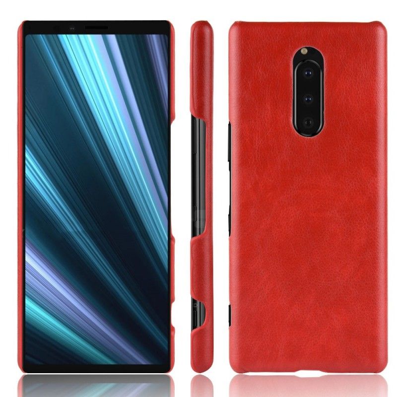 Hoesje voor Sony Xperia 1 Grijs Zwart Prestatie Lychee Leereffect