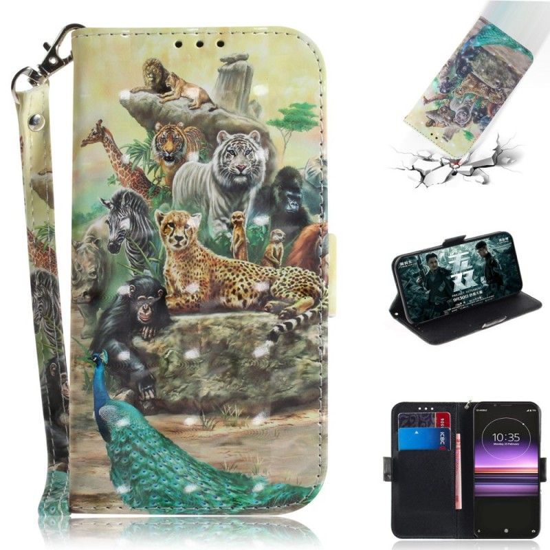 Leren Hoesje Sony Xperia 1 Telefoonhoesje String Safari Dieren