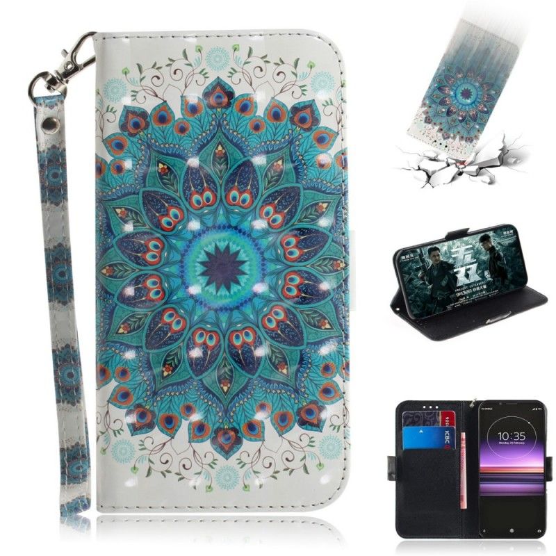 Leren Hoesje voor Sony Xperia 1 Meesterlijke Mandala Met String