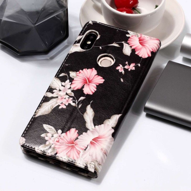 Leren Hoesje Xiaomi Redmi Note 5 Roze Bloemen