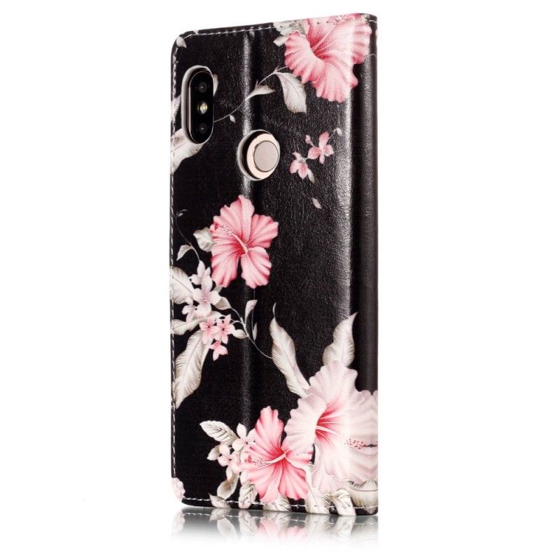 Leren Hoesje Xiaomi Redmi Note 5 Roze Bloemen