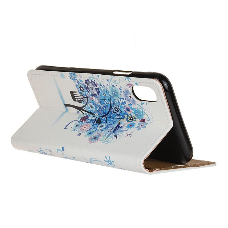 Leren Hoesje Alcatel 1B (2020) Lichtblauw Donkerblauw Telefoonhoesje Bloeiende Boom